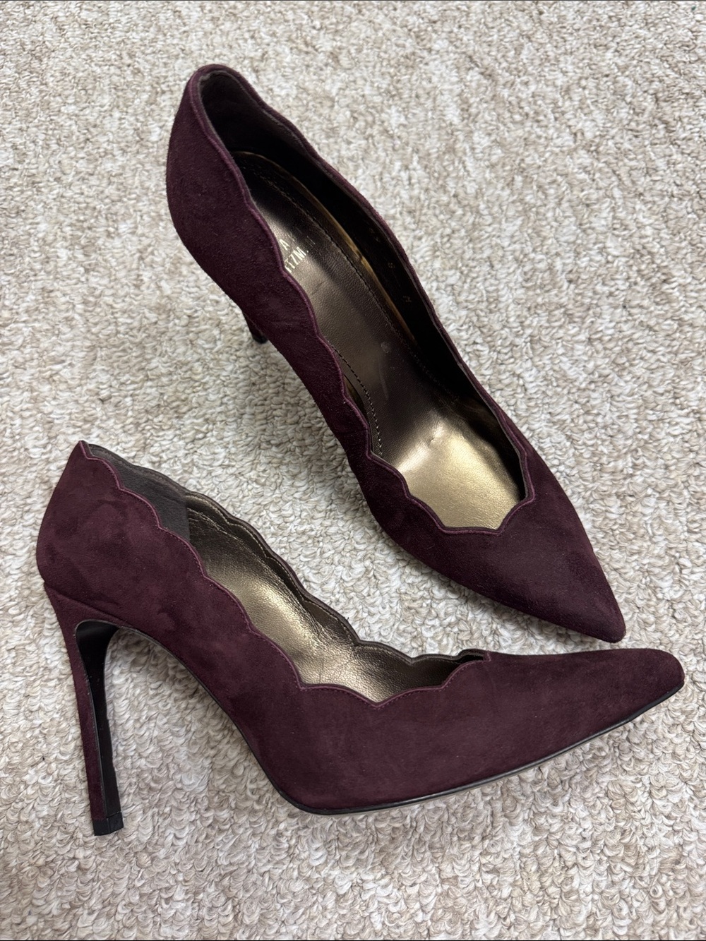 Stuart Weitzman Women's Scalloped Pointed Pump in Deep Plum Suede